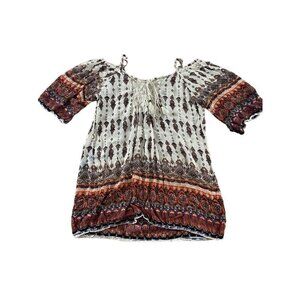 Angie Women's Cold Shoulder Bohemian Printed Tunic Blpuse - Large
